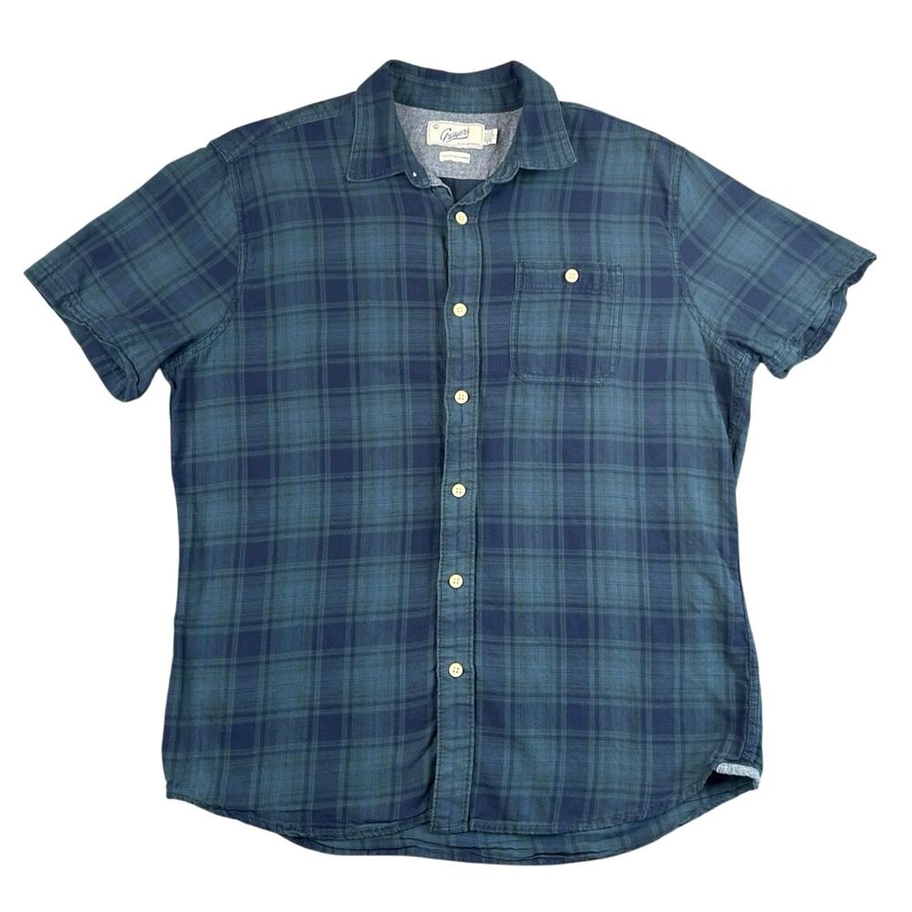 Grayers Clothiers Plaid Short Sleeve Button Down Shirt Blue Green Cotton - L